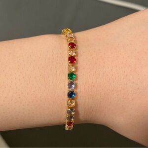 18k gold plated brass w simulated colored diamond bracelet